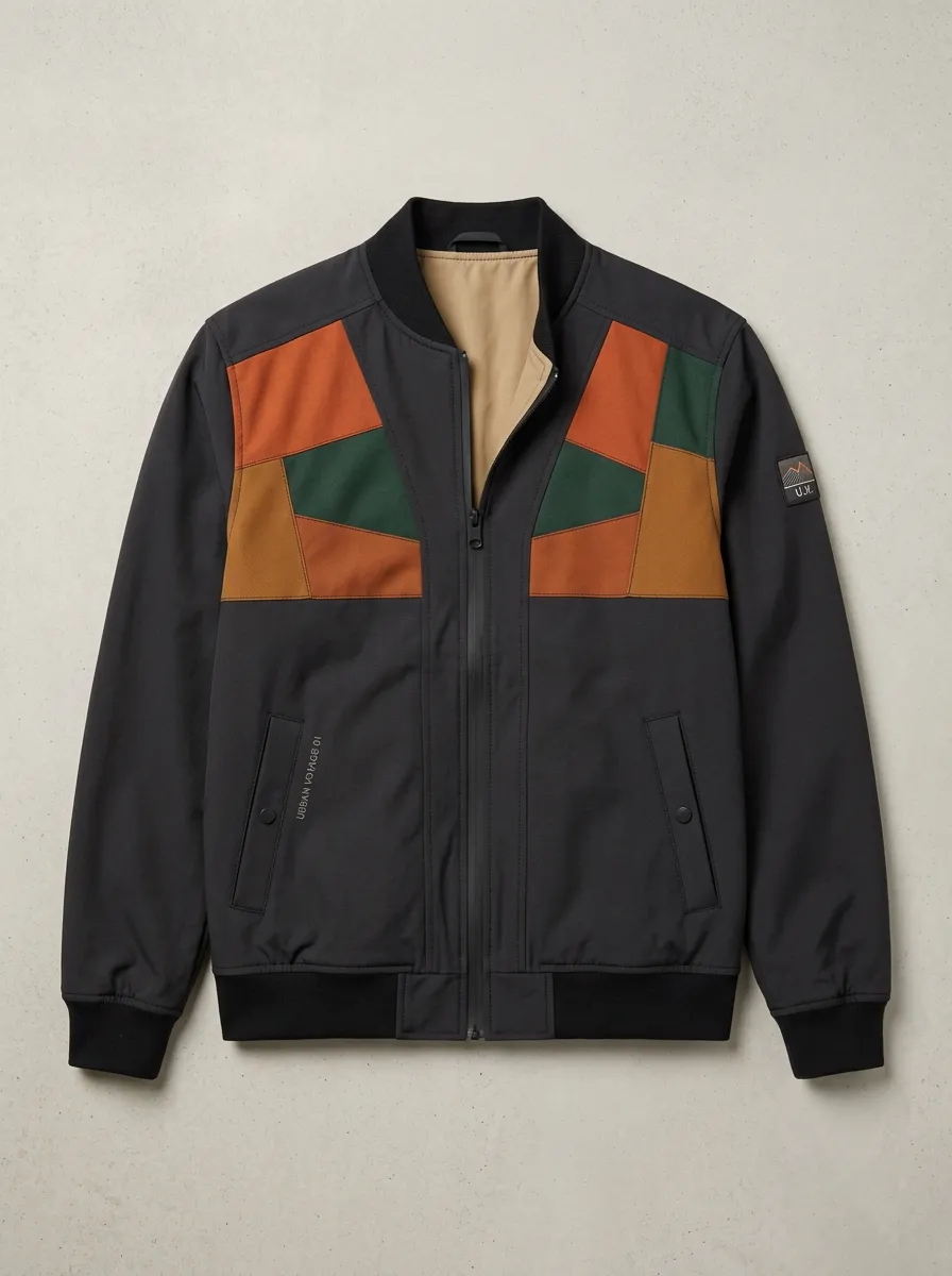 Patchwork Print Welt Pockets Bomber Jacket