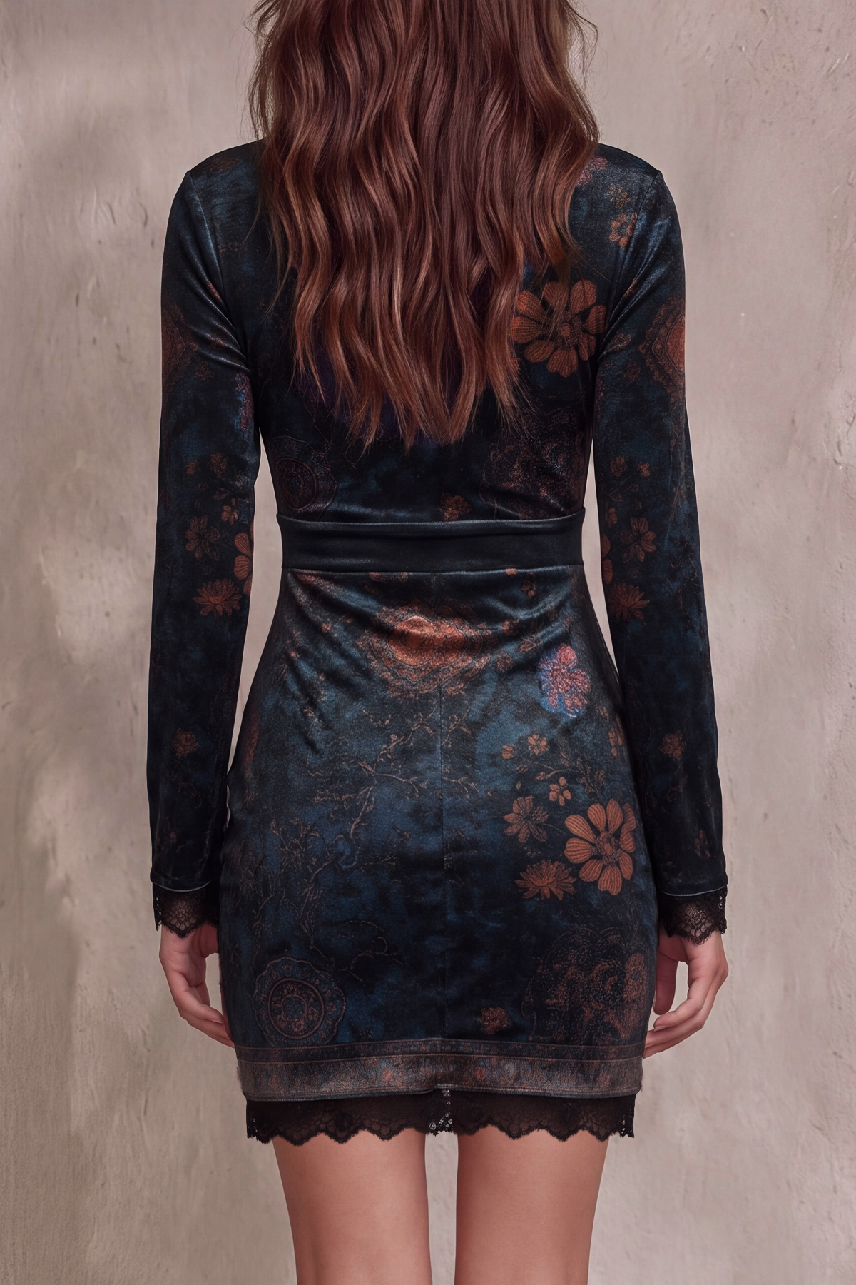 V Neck Lace Trim Lace Floral Mini Dress