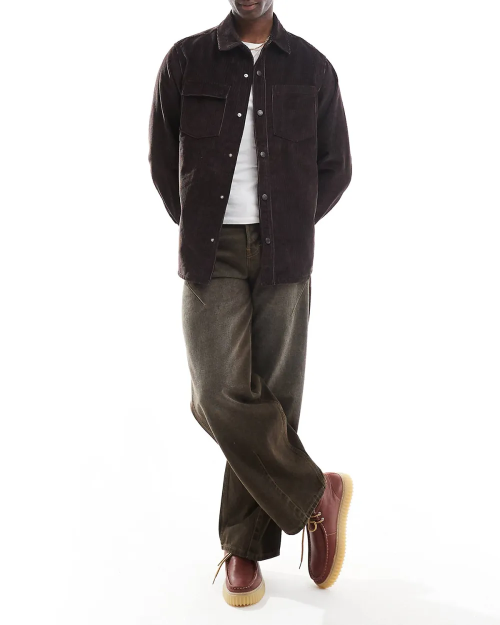 Quilted Cord Overshirt Jacket In Brown