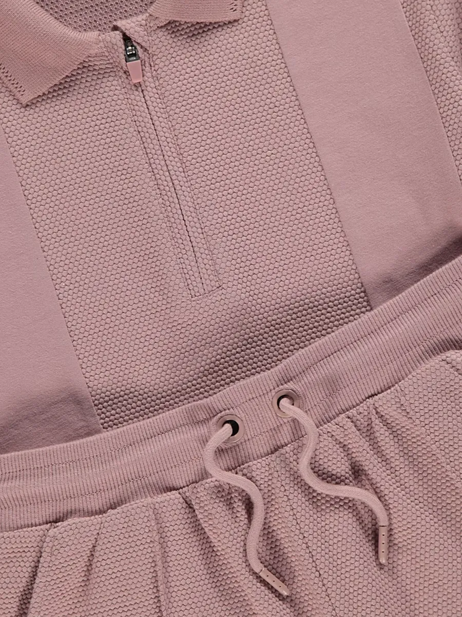 Dusty Pink Zip Up Polo Shirt and Shorts Outfit