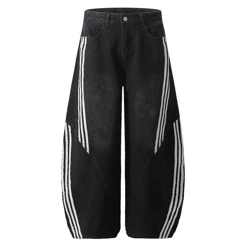 Side Stripe Curved-Leg Denim Pants