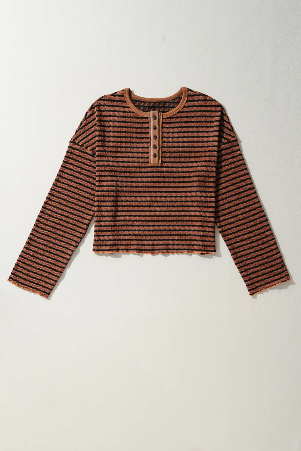 Women's Striped Textured Henley Neck Top