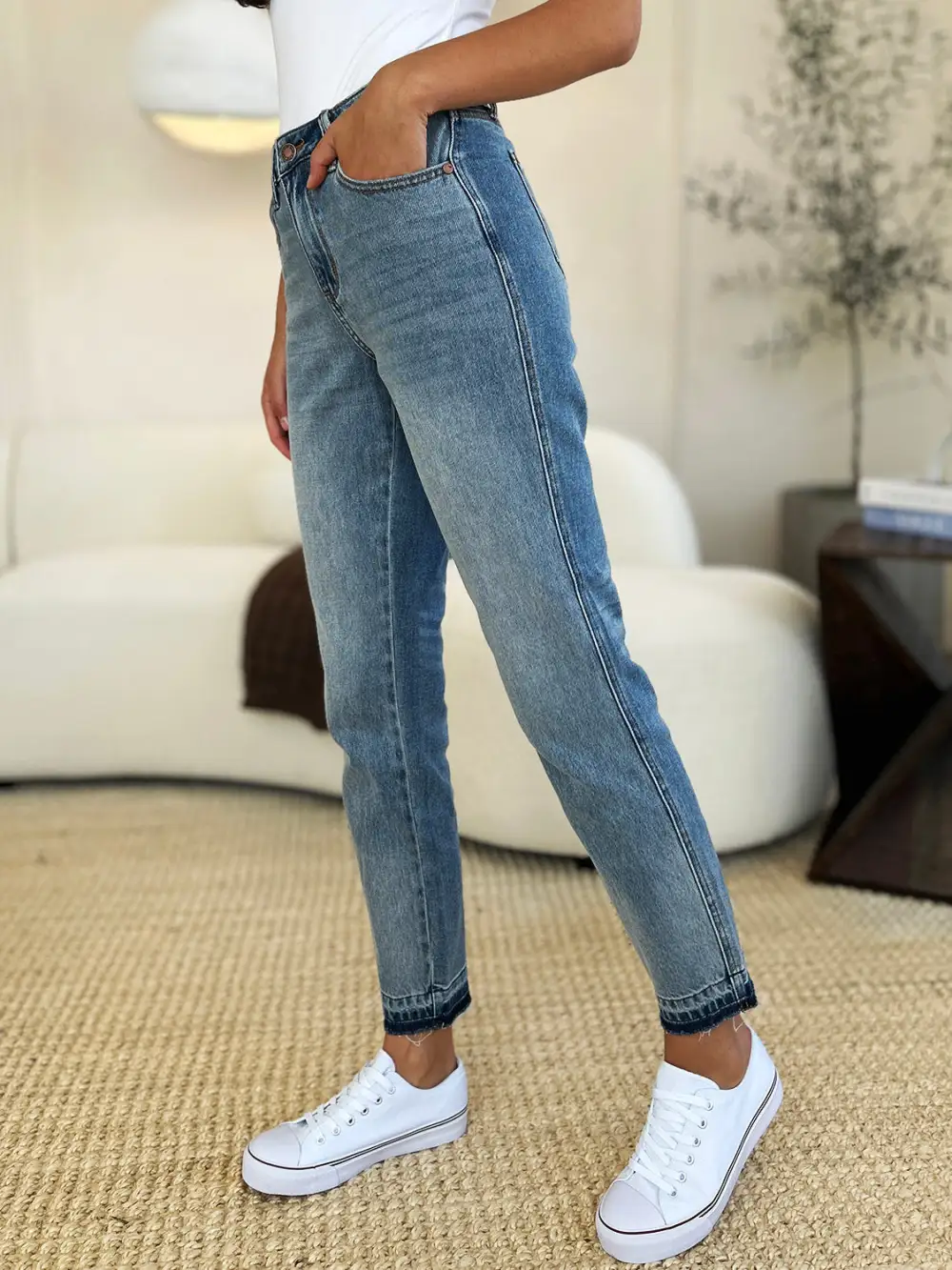 Mid Rise Rigid Magic Release Hem Denim Jeans