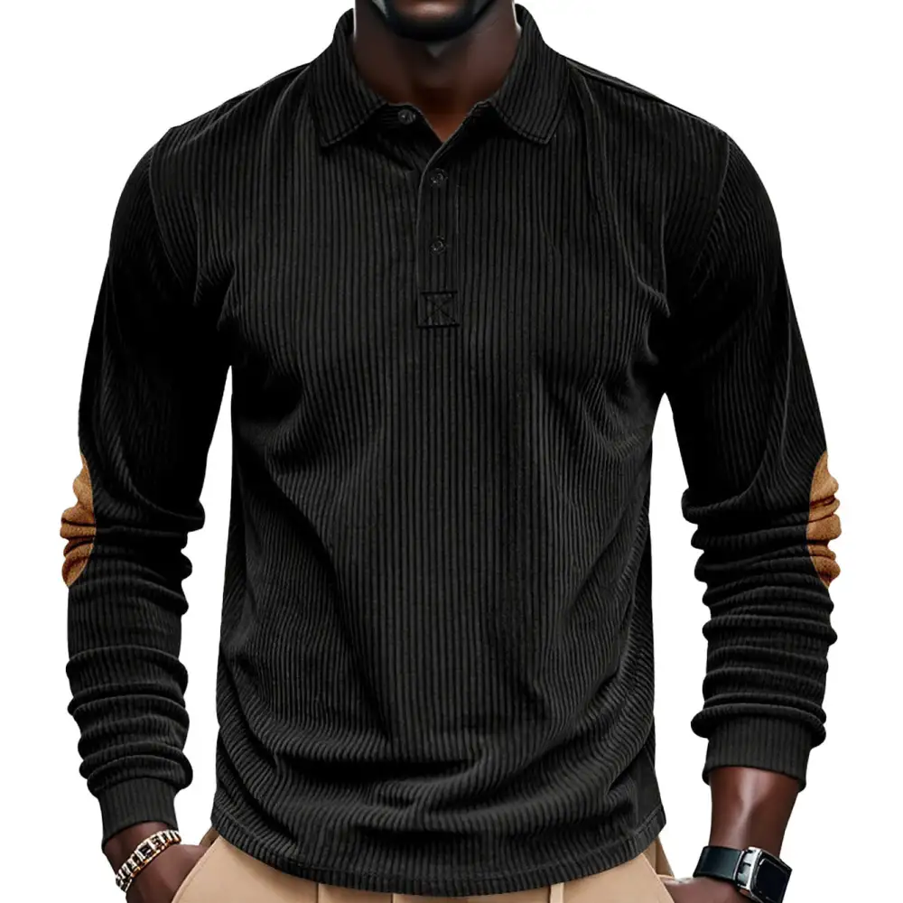 Ribbed Long Sleeve Polo Shirt