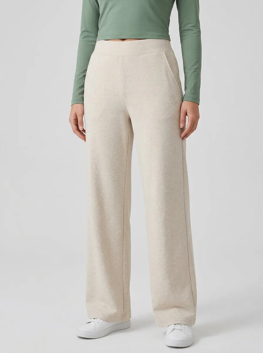 Women's Minimalist Rose Embroidered Printed Wide Leg Sweatpants