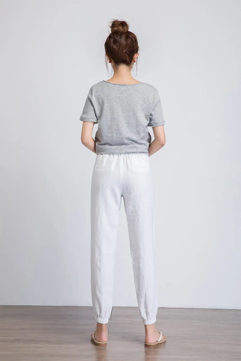 Linen Tapered Cropped High Waist Pocketed Trousers