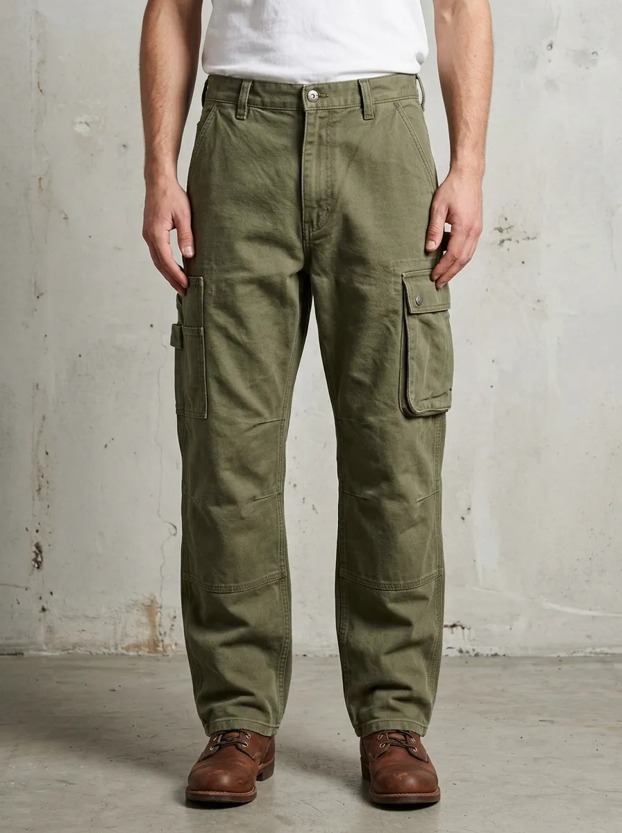 Men's Olive Green Tactical Multi-Pocket Reinforced Knee Cargo Pants