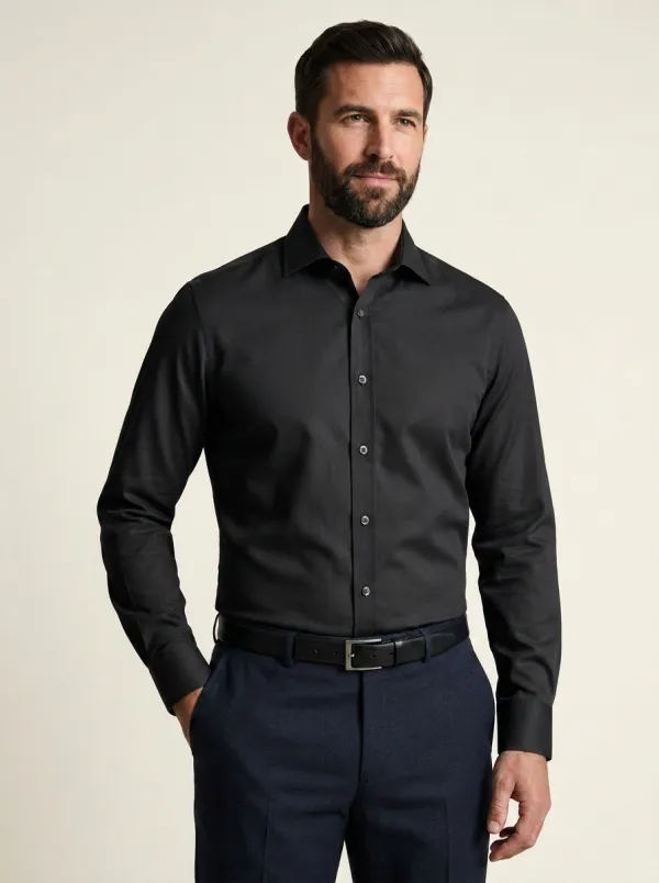 Men's Non-Iron Cotton Solid Light Grey Long Sleeve Dress Shirt