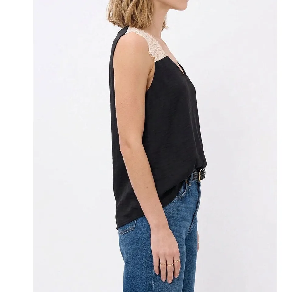 Lace Shoulder Silk Tank