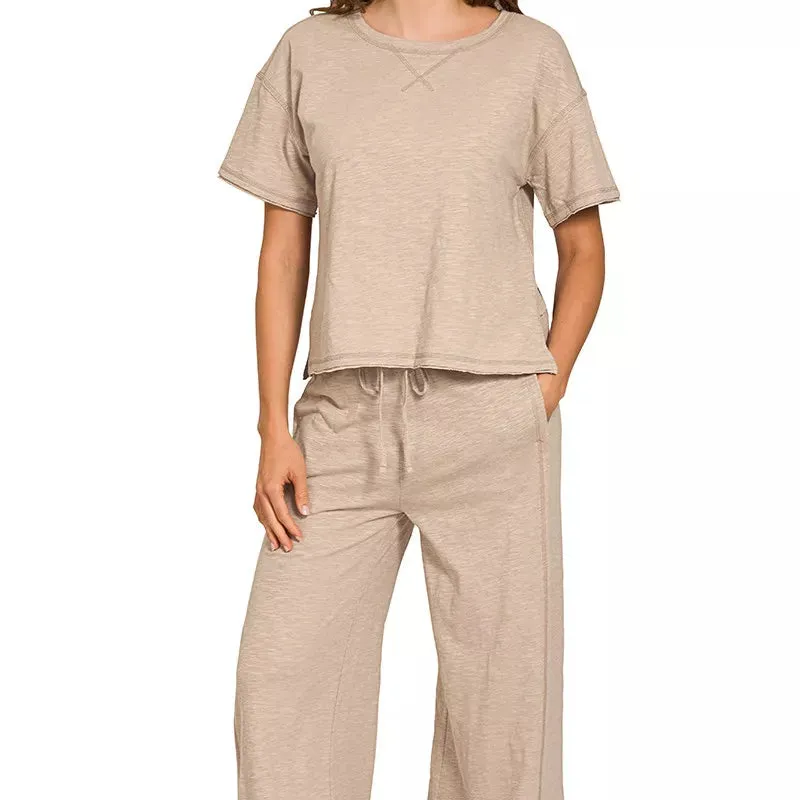 Cotton Slub Short Sleeve Tee and Pants Set