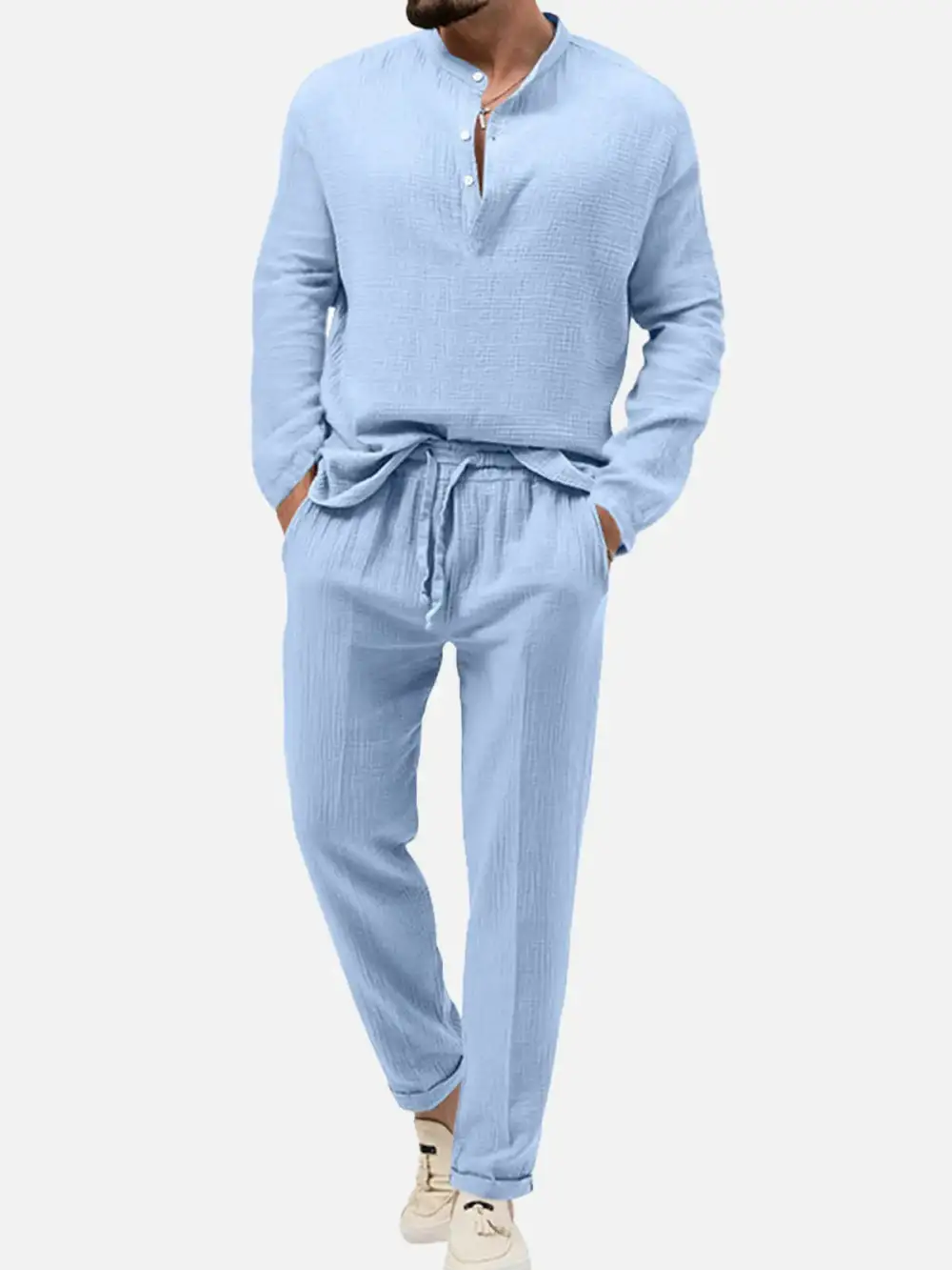 Linen Look Henley Loungewear Set