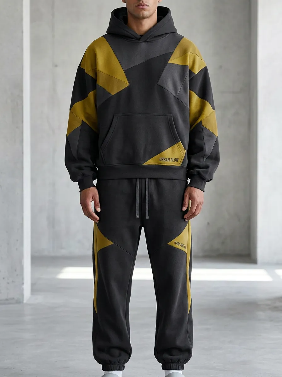 Sweatpants Geometric Patchwork Men's Two-Piece Tracksuit