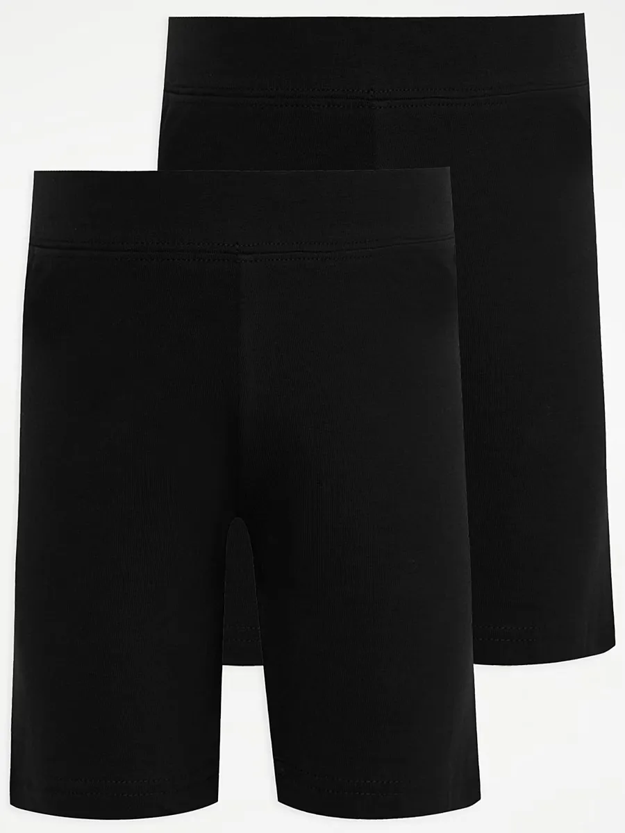 Black Cotton Rich Girls Jersey School Cycling Shorts 2 Pack