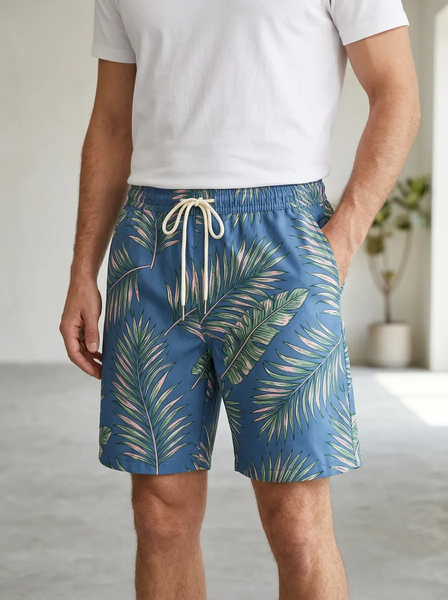 Men's Botanical Inspired Palm Leaf Printed Shorts
