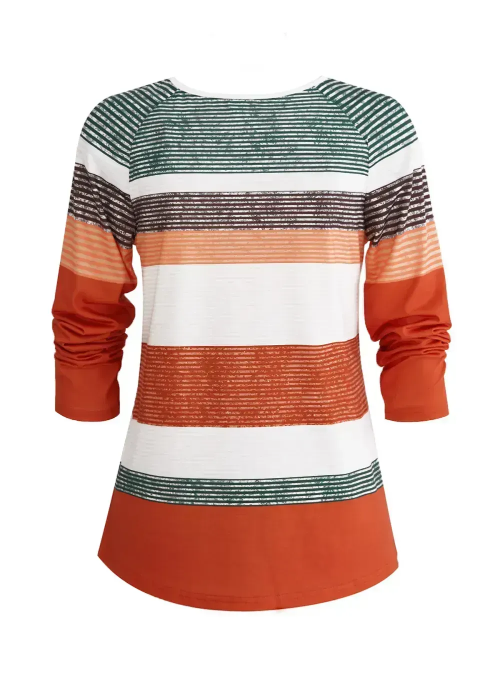 Orange Button Multi Stripe Print T Shirt