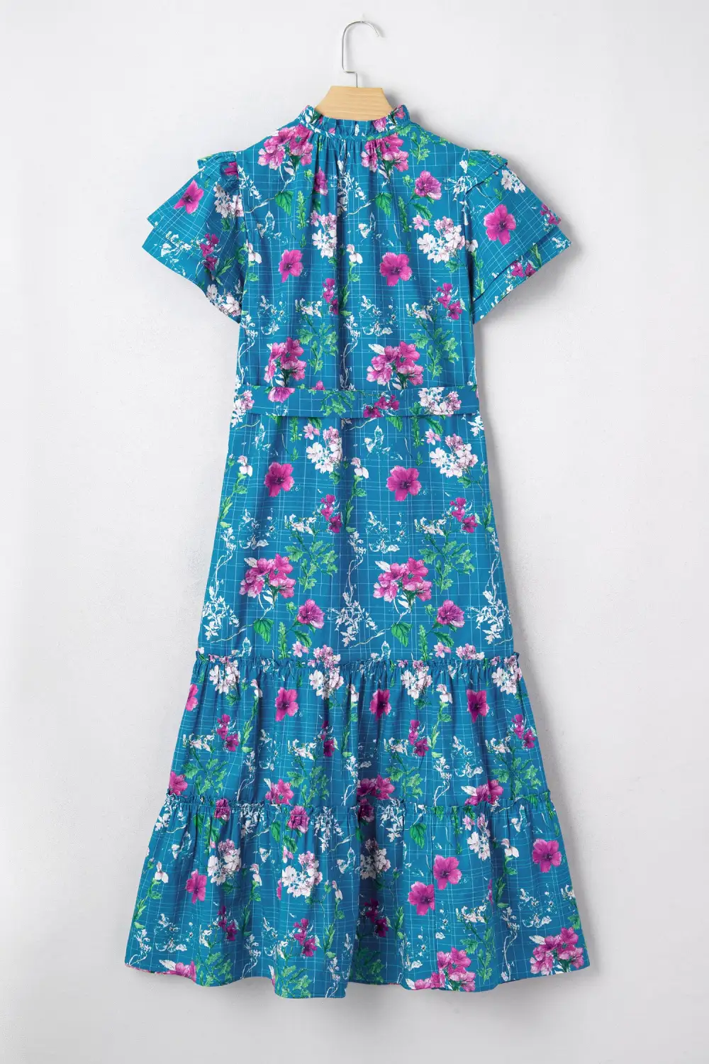 Floral Split Neck Tie Waist Dress Casual