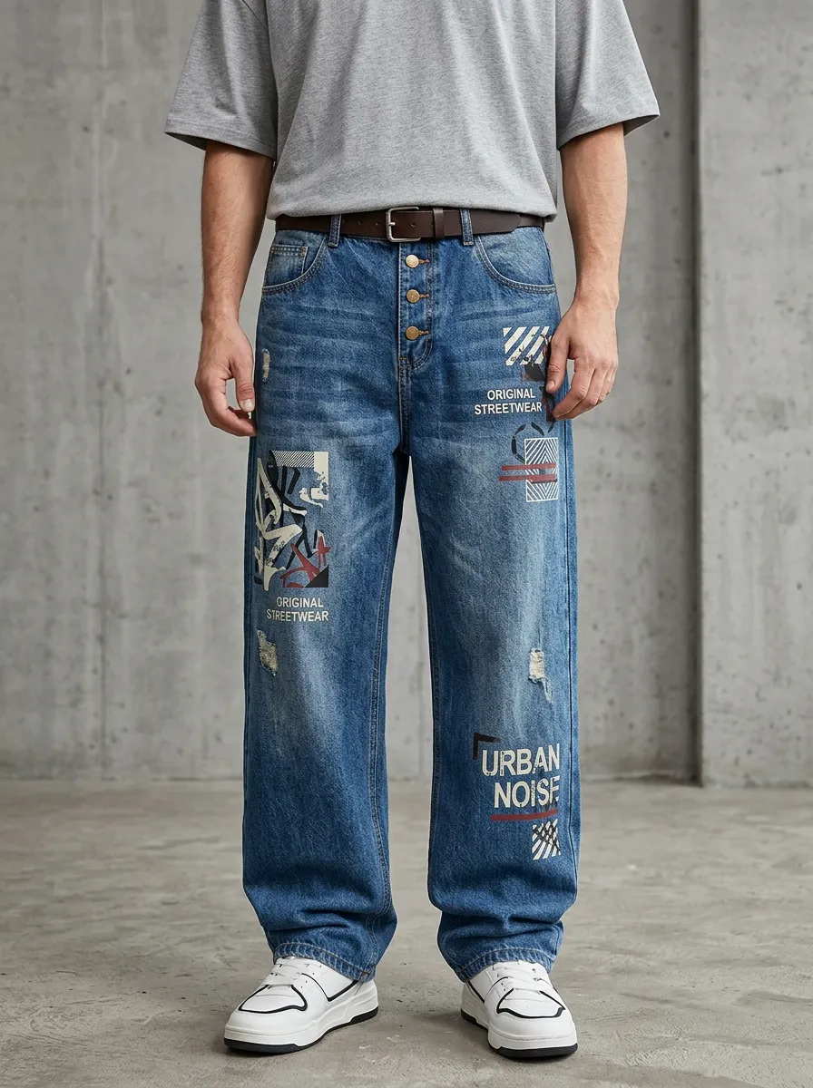 Men's Streetwear Graffiti Jeans