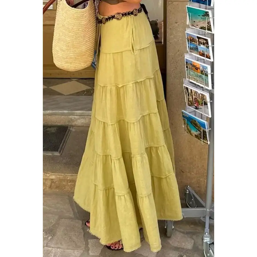Bohemian Tiered Maxi Skirt with Drawstring Waist