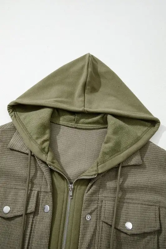 Textured Knit Pocketed Drawstring Hooded Jacket