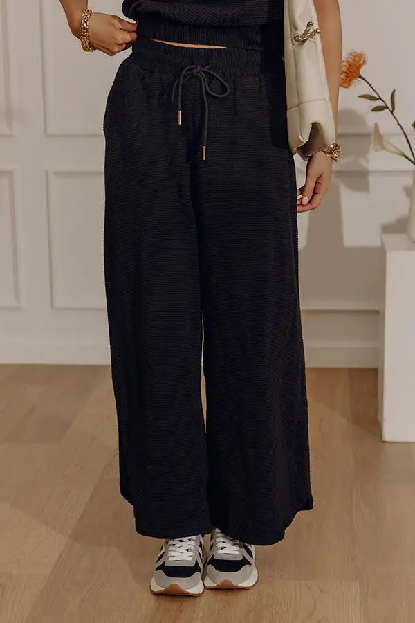 High Waist Relaxed Wide Leg Knit Waffle Knit Pants