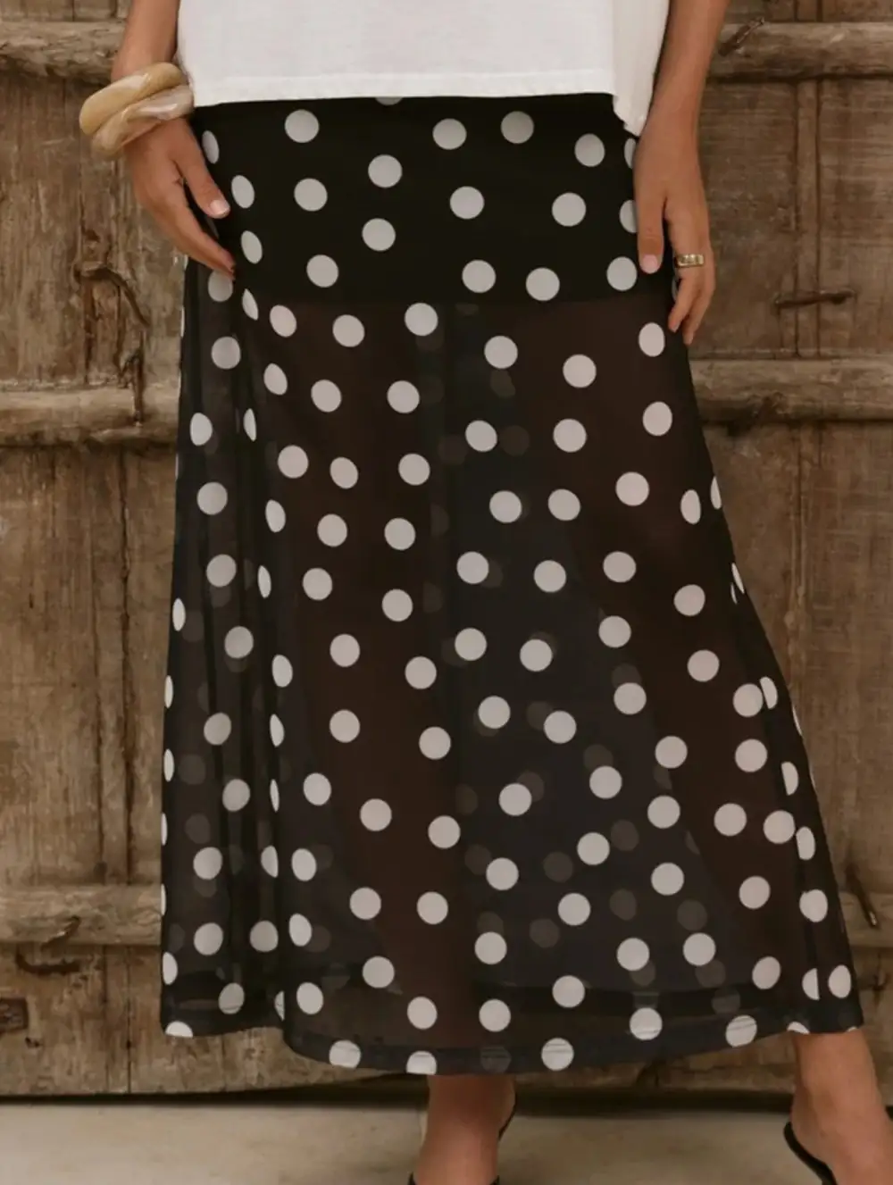 Mesh Polka Dot Midi Skirt
