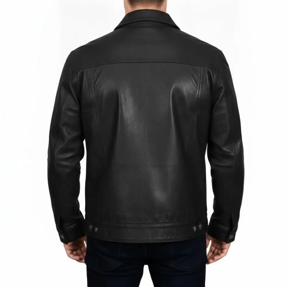 Classic Leather Biker Trucker Multi Pocket Jacket