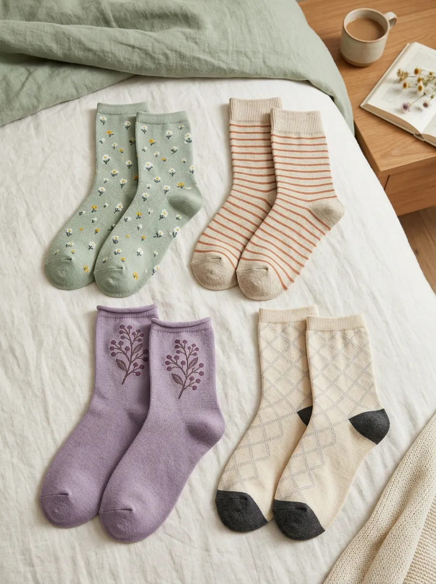 Women's Vintage Floral Striped Argyle Printed Crew Socks Set