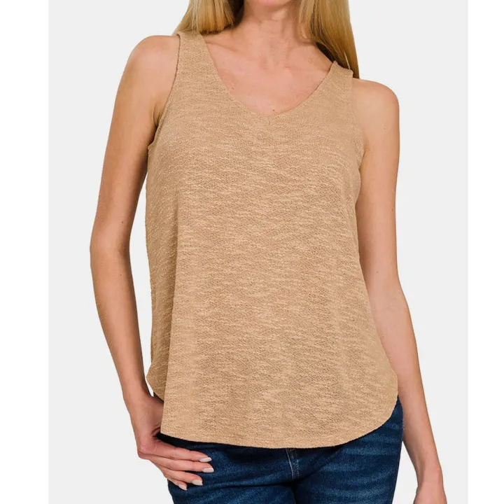 V Neck Curved Hem Tank