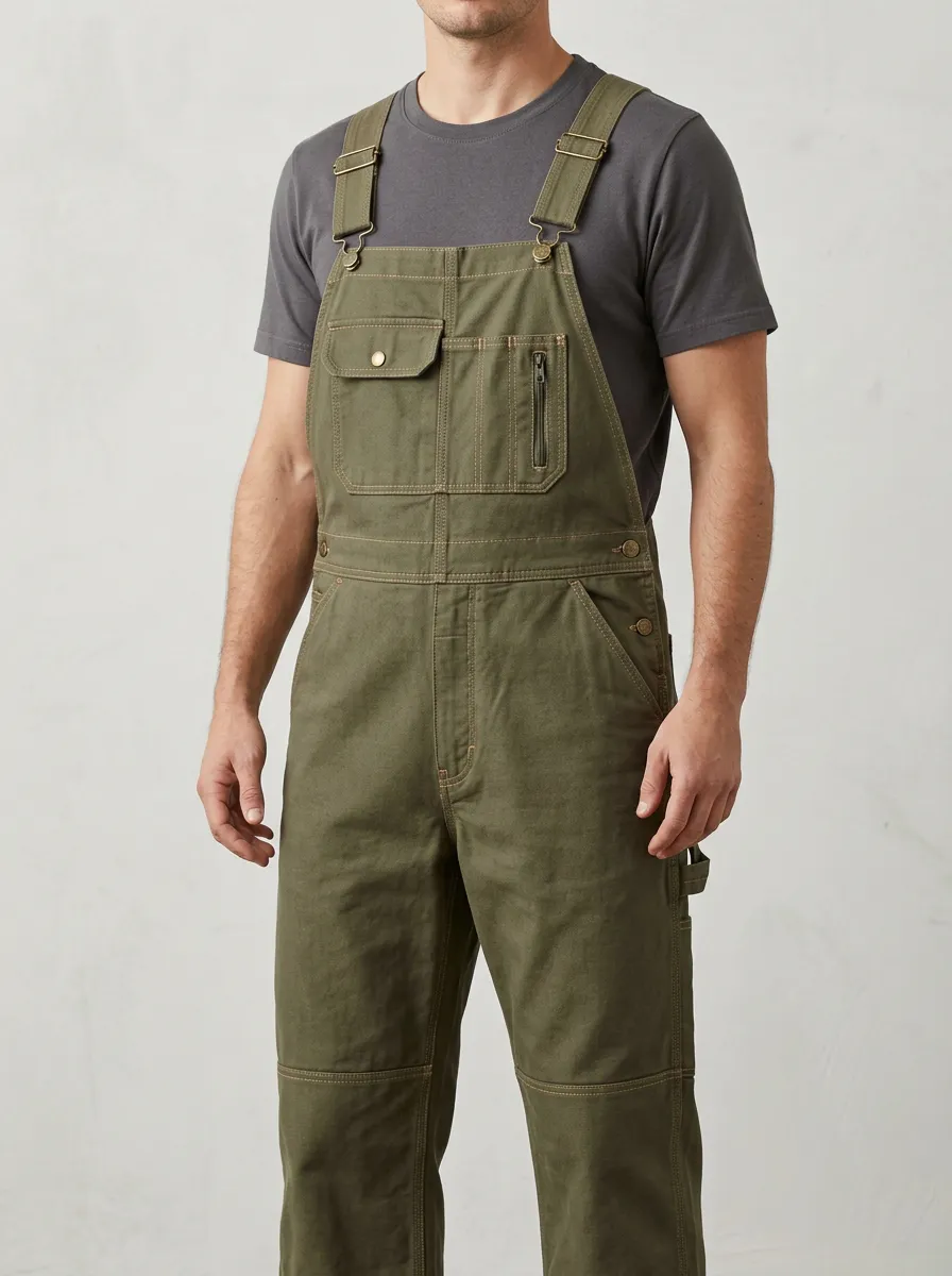 Multi-Pocket Utility Bib Canvas-Style Men's Workwear Bib Overalls