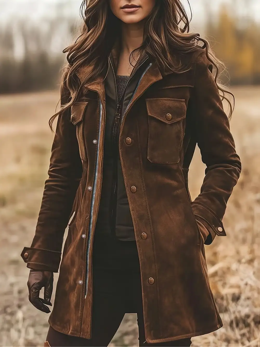 Lapel Collar Suede Vintage Coat