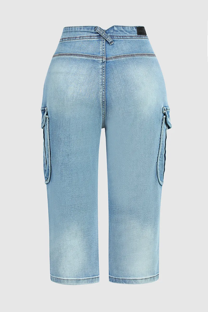 Flap Pocket Low Rise Capri Jeans