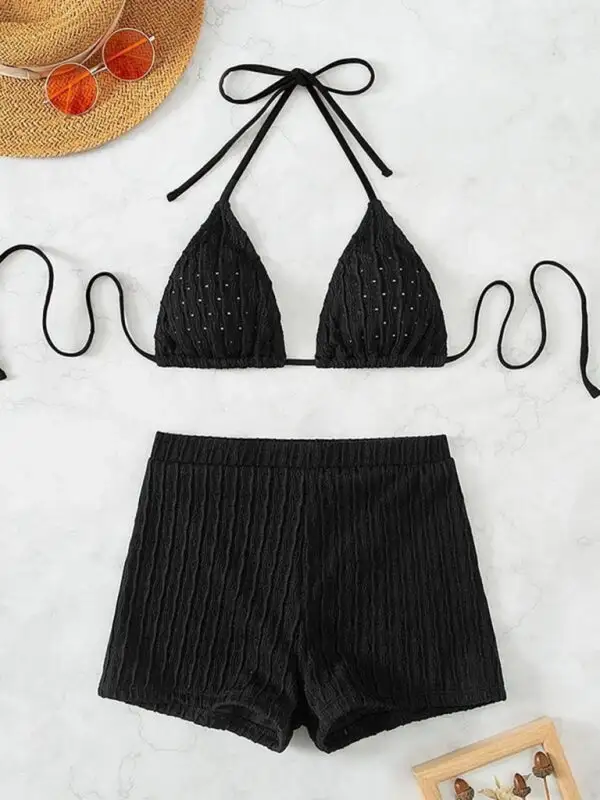 Lace Up Textured Coordinated Bikini Swim Set