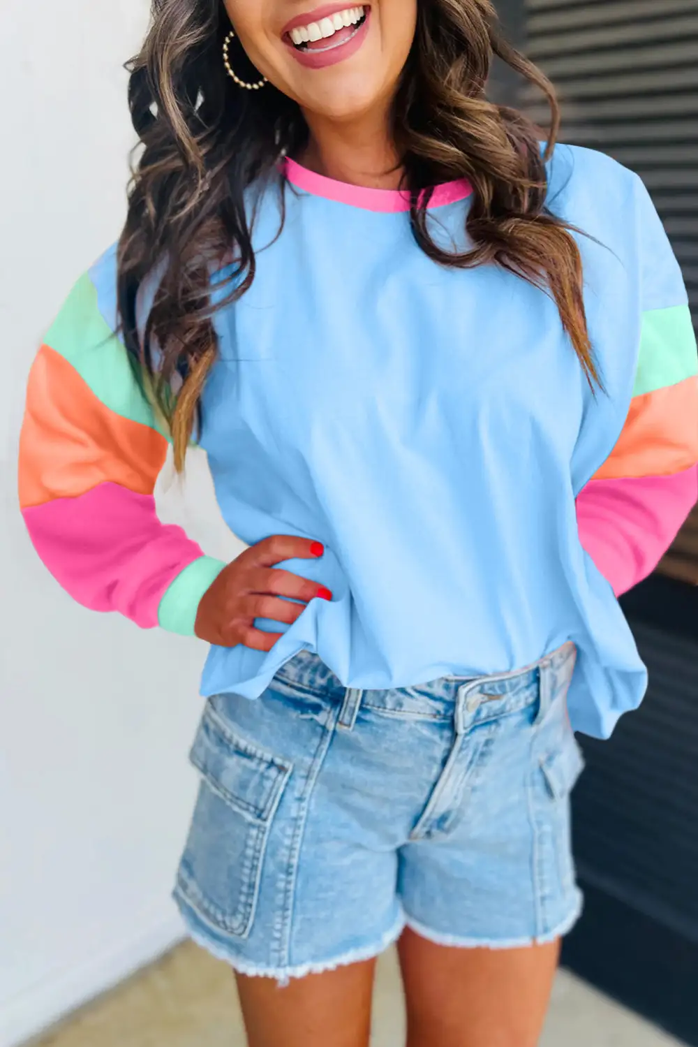Women's Colorblock Long Sleeve Loose Fit Top
