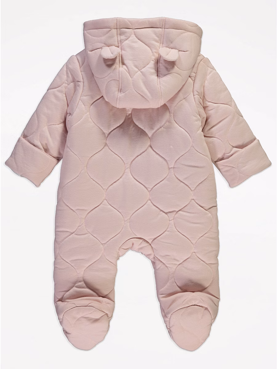 Pink Quilted Zip Fasten Pramsuit detail 1