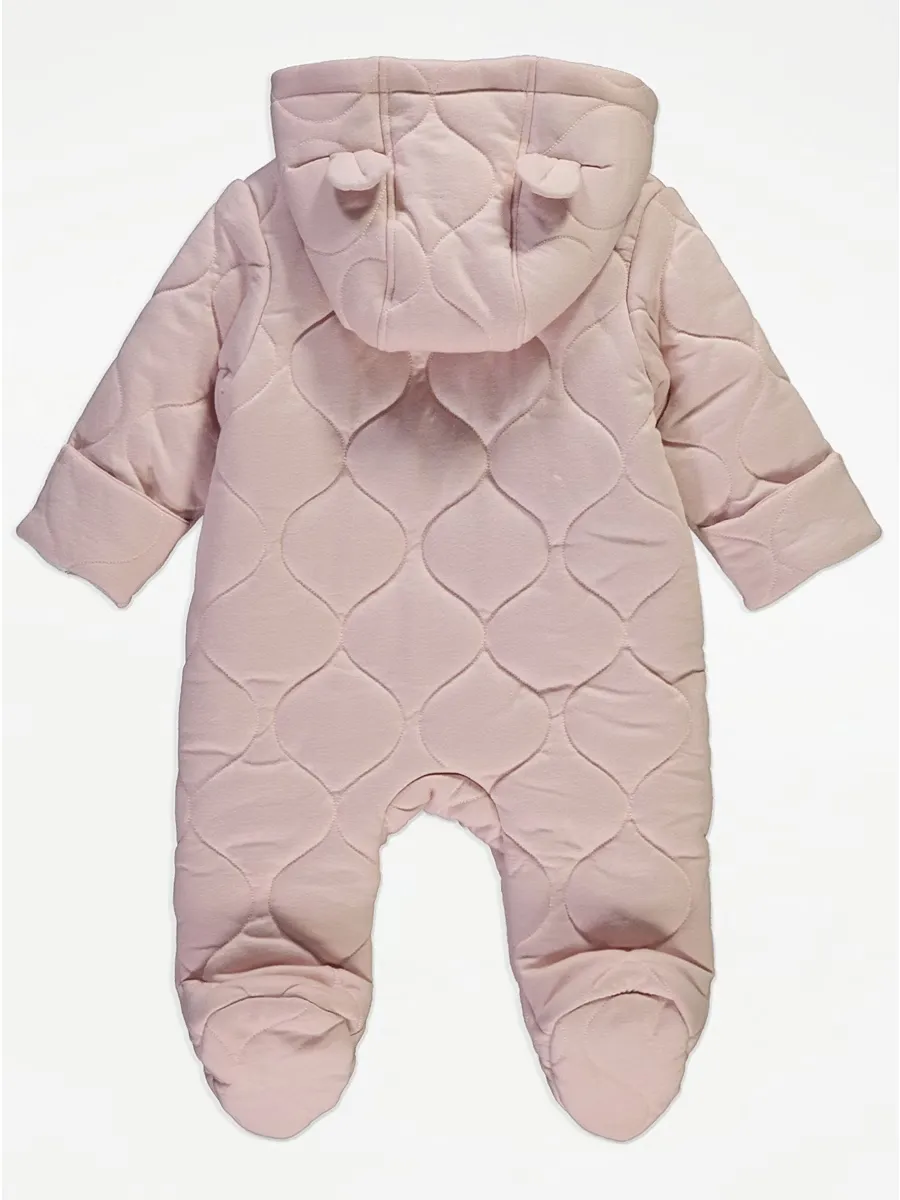 Pink Quilted Zip Fasten Pramsuit