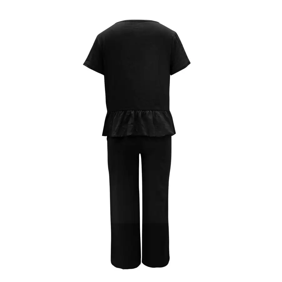Peplum Round Neck Short Sleeve Top and Pants Set