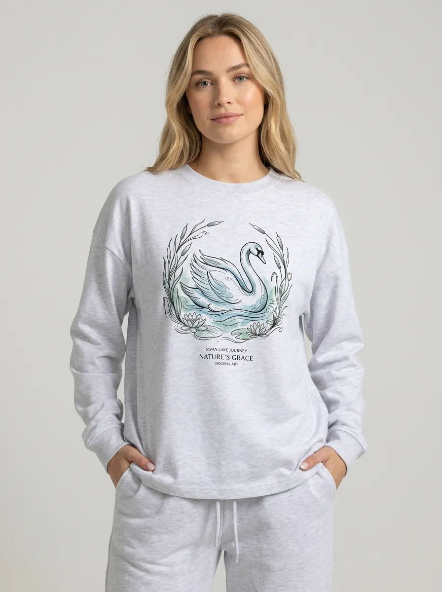 Women's Nature Swan Lake Floral Graphic Sweatshirt