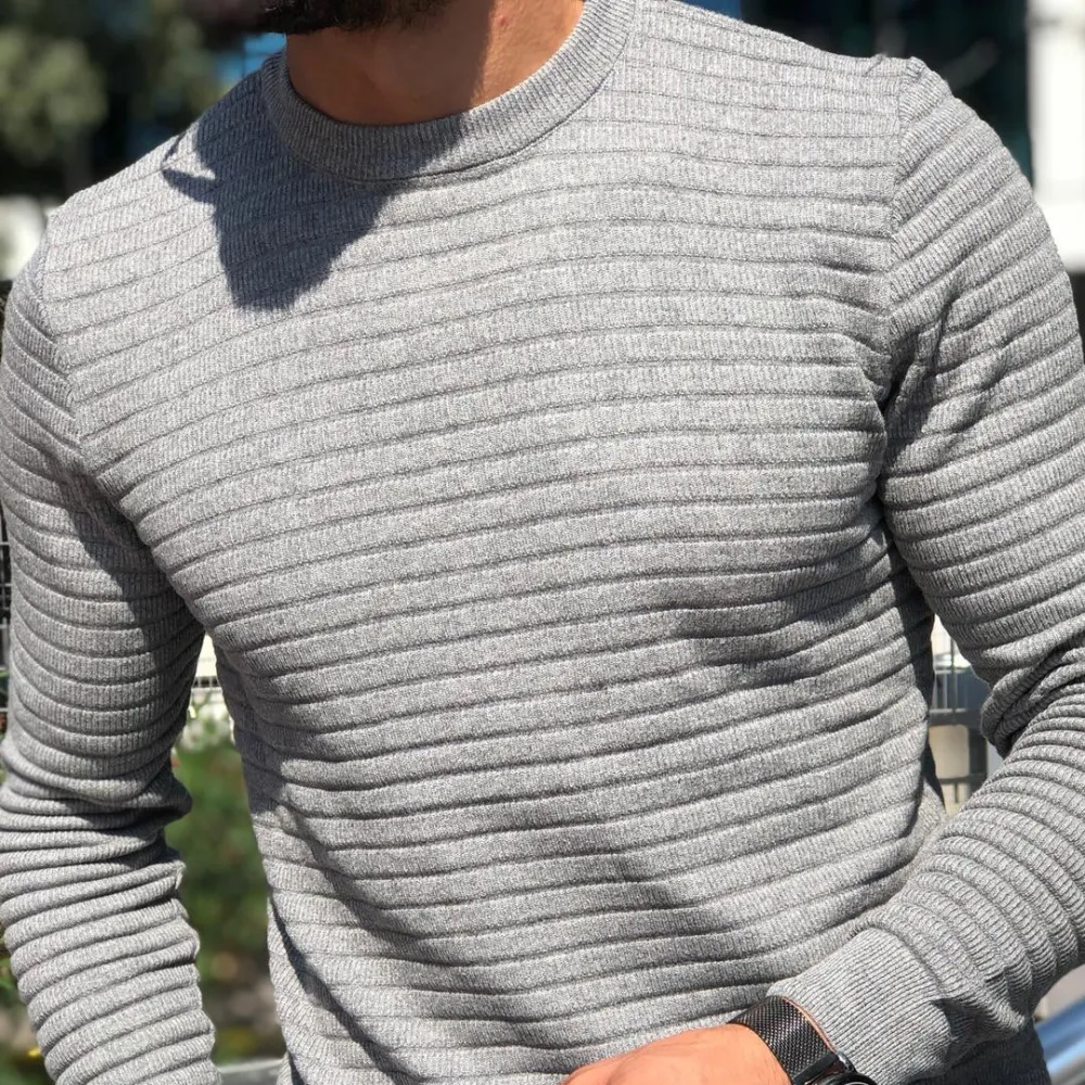 Refined Patterned Slim Fit Cotton Knit Sweater