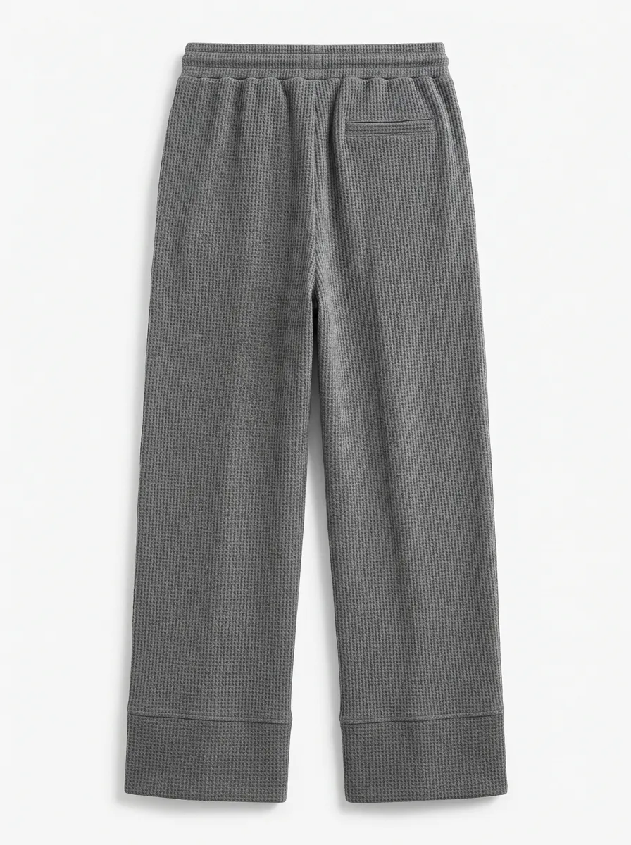 Unisex Casual Minimalist Grey Waffle Knit Lounge Pants
