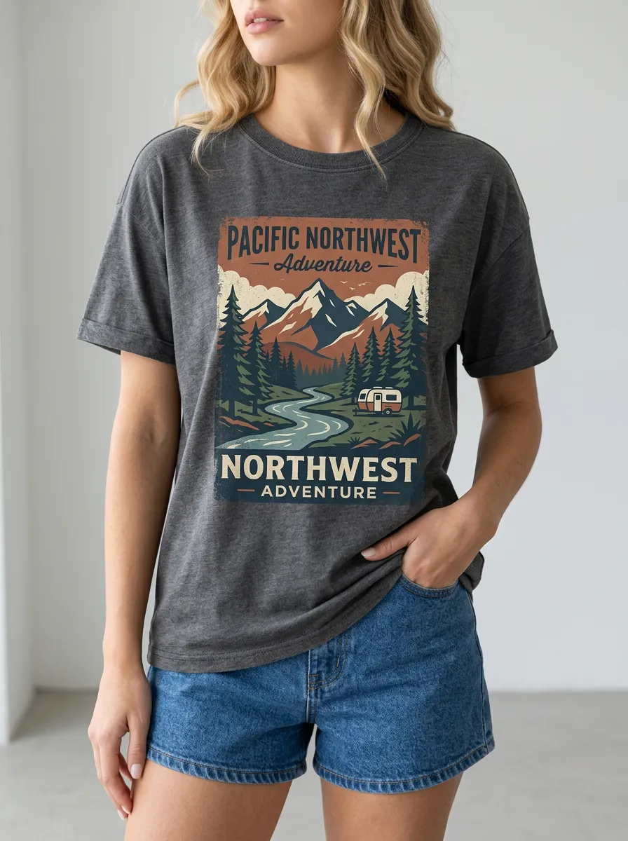 Women's Camping Mountain Adventure Graphic T-Shirt