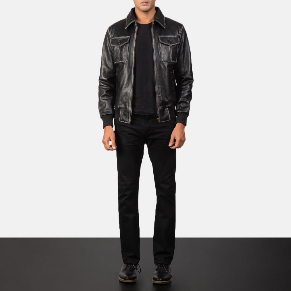 Men's Classic Field Style Bomber Leather Jacket