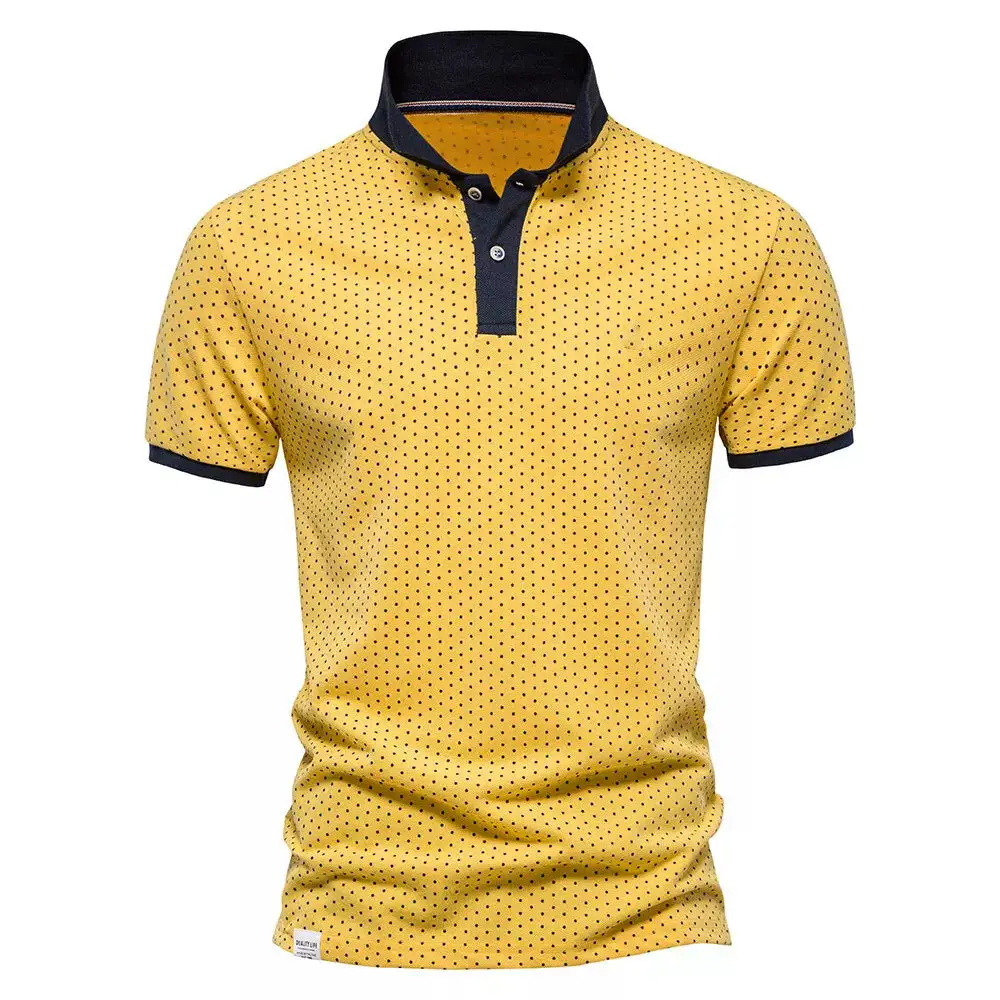 Polka Dot Polo Collar Short Sleeve Polo Shirt