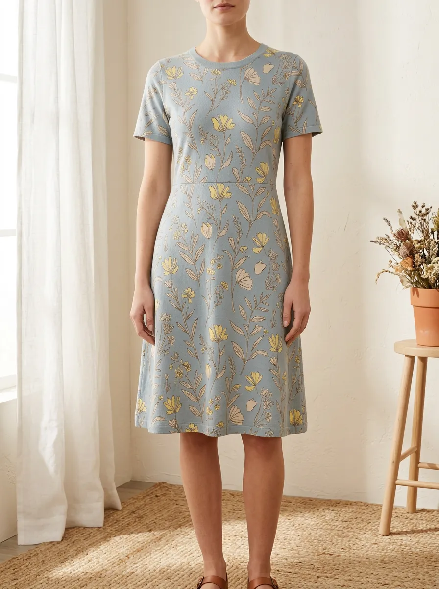 Women's Botanical Nature Lover Yellow Floral Printed Dress
