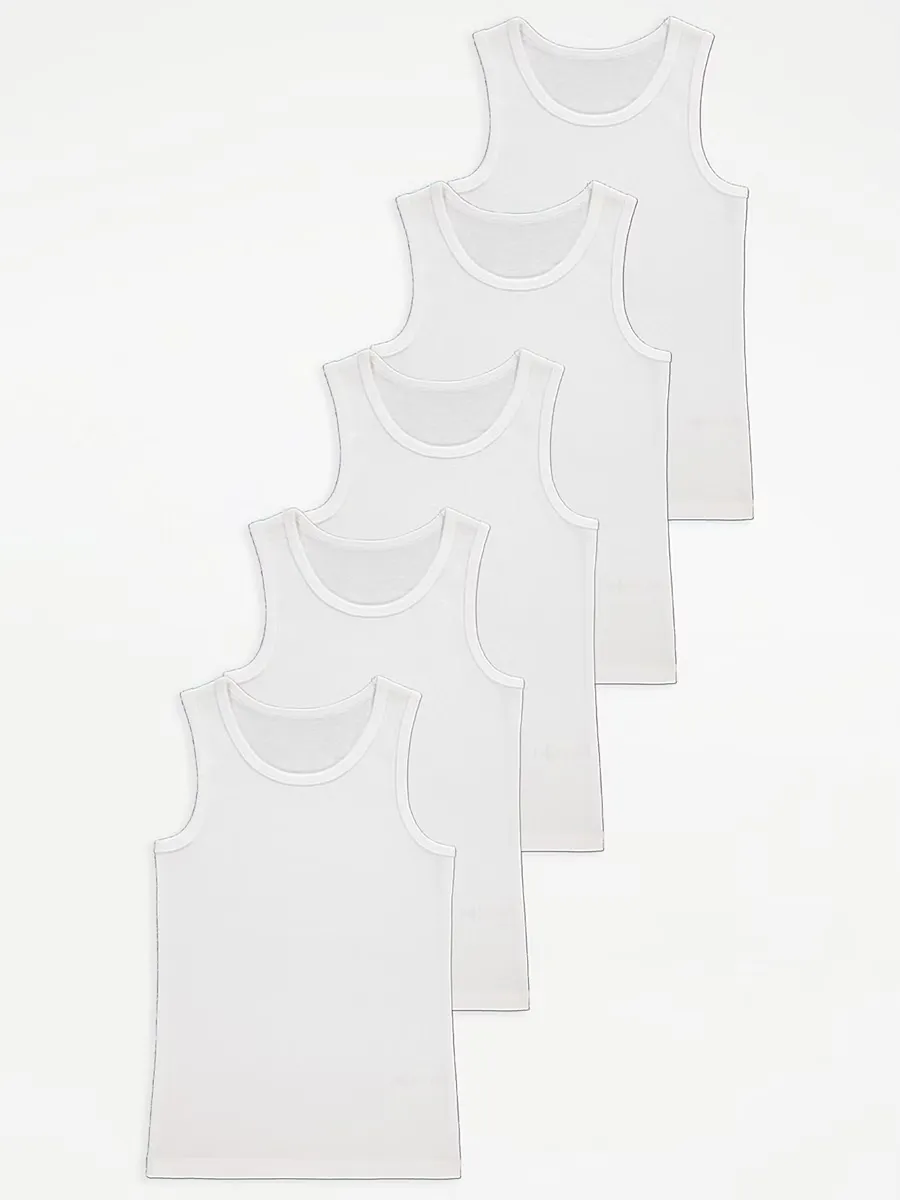 White Ribbed Vests 5 Pack