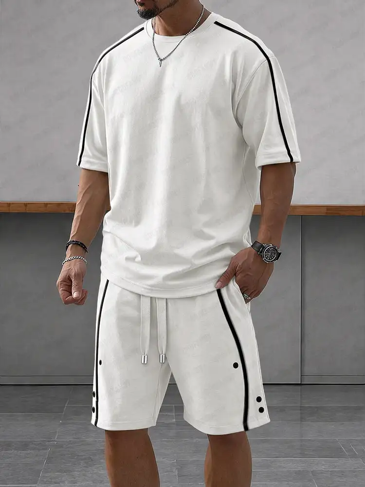 Casual Loose Contrasct Color Line Sports Set
