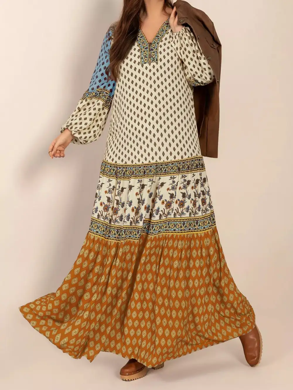 Comfort Fit Printed Long Sleeve Maxi Dress