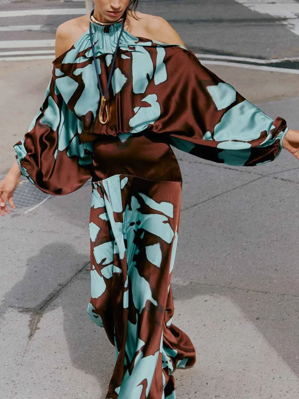 Cold Shoulder Abstract Print Maxi Dress