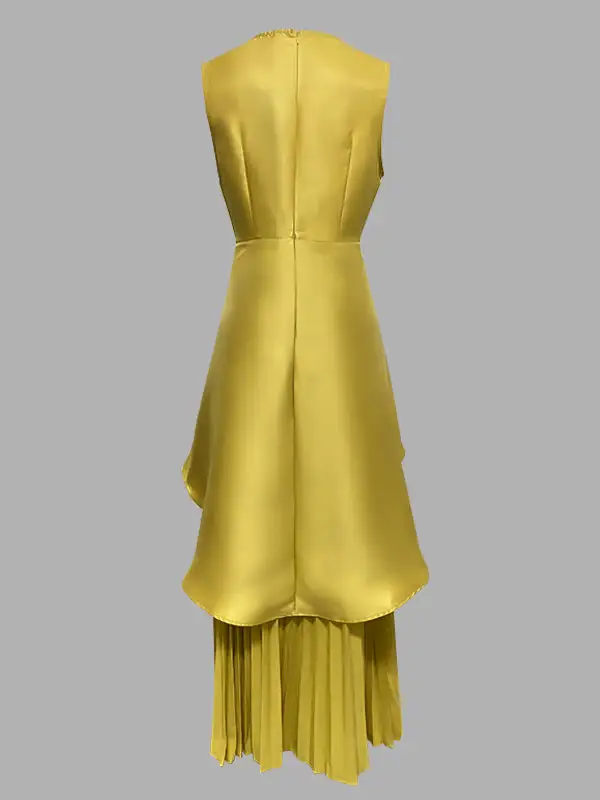 Tiered Pleated Neck Maxi Dress