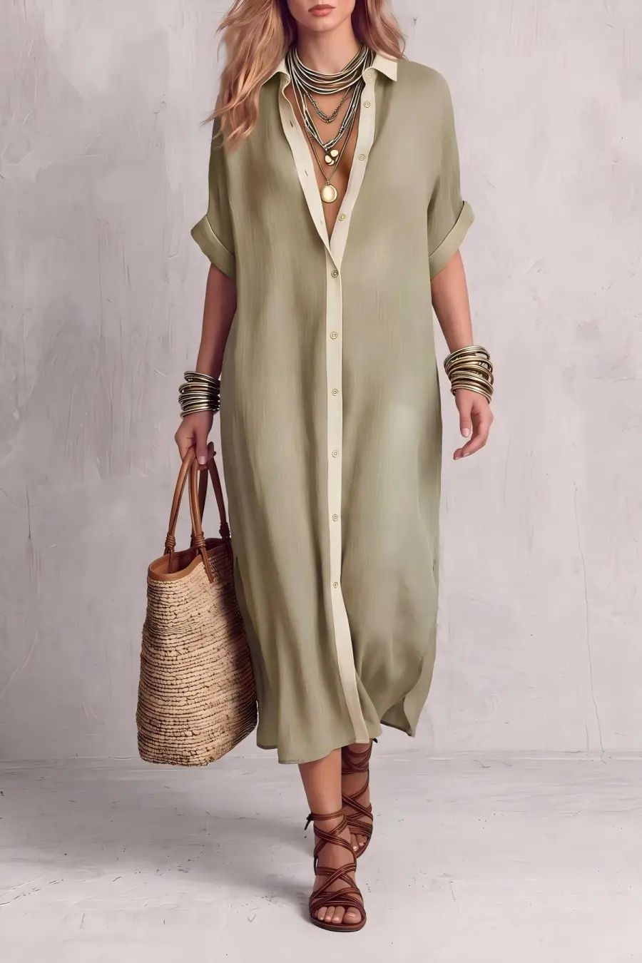 Slit Button Front Maxi Dress