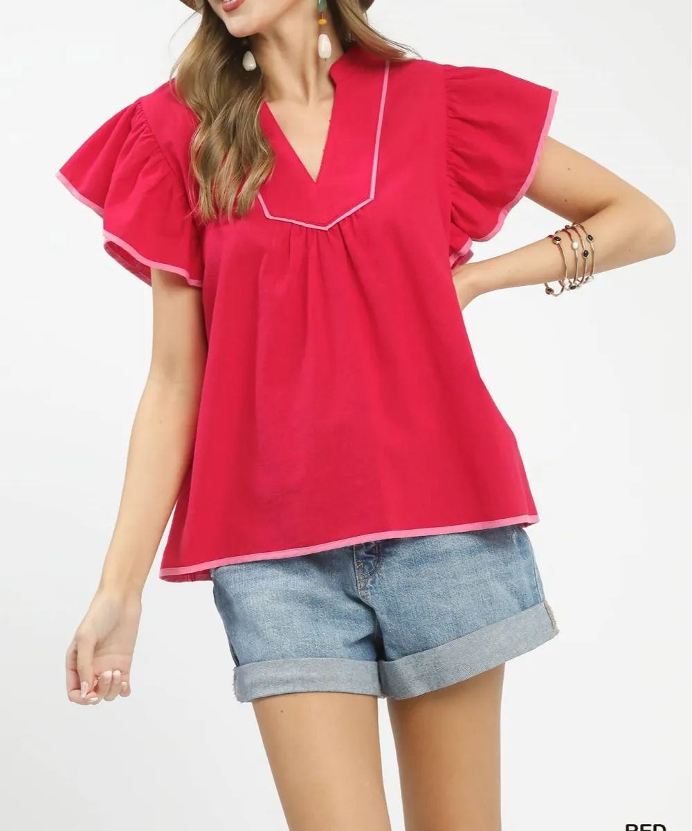 Flutter-Sleeve Babydoll Blouse